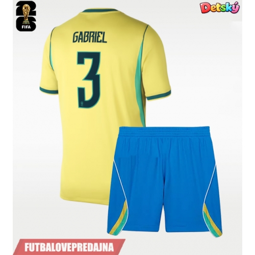 Lacne Dětský Futbalové dres Brazília Gabriel Magalhaes #3 MS 2026 Krátky Rukáv - Domáci (+ trenírky)
